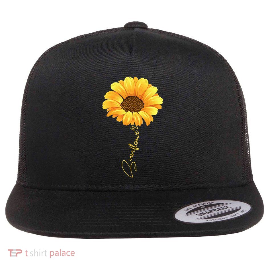 Beautiful Sunflower With Lettering Sunflower For Women Flatbill Hat
