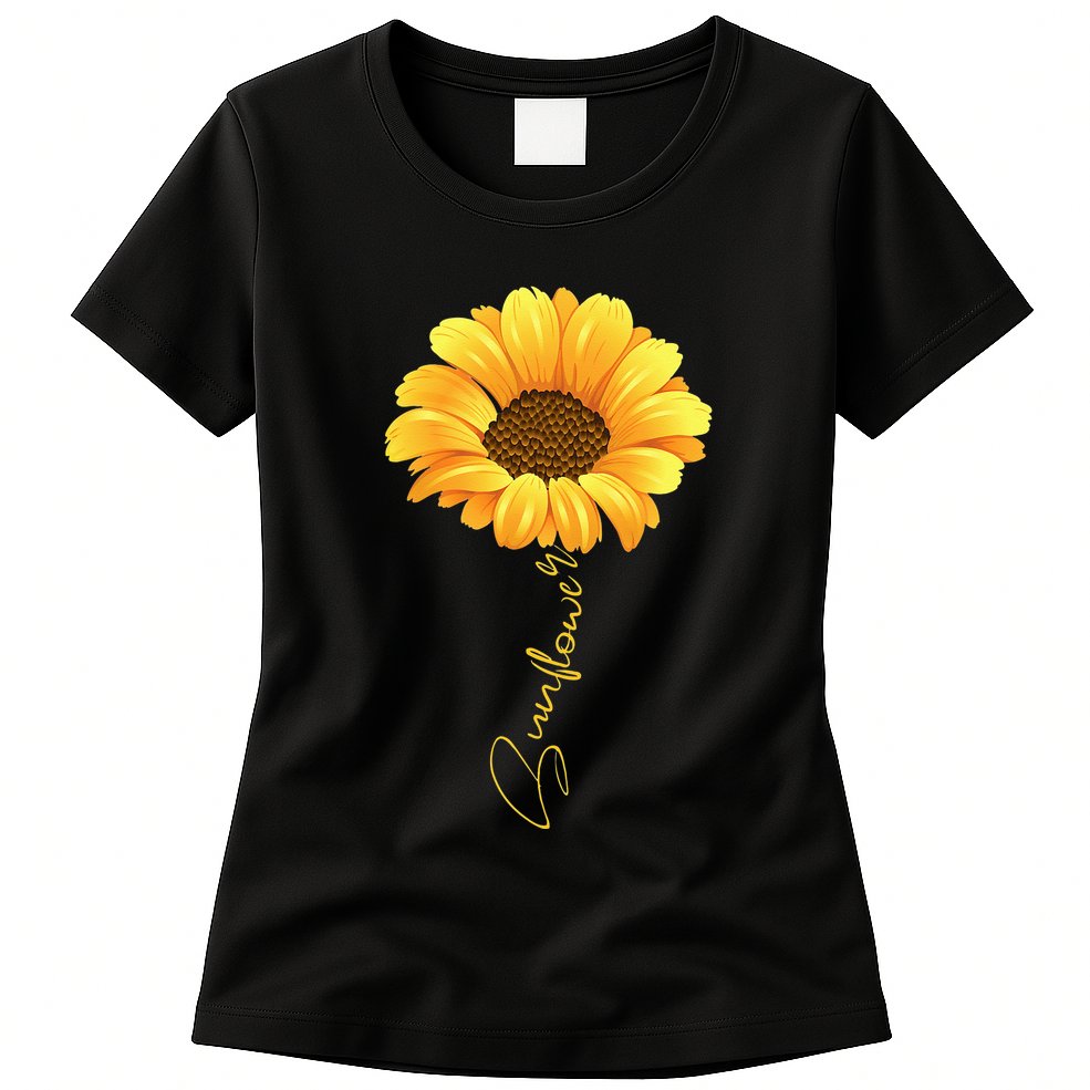 Beautiful Sunflower With Lettering Sunflower For Women Womens T-Shirt