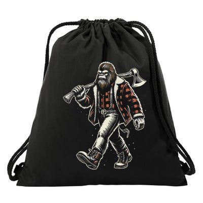 Bigfoot Sasquatch Woodworking Lumberjack Logger Print Design Drawstring Bag