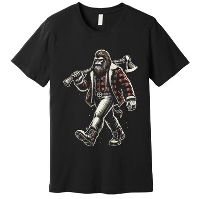 Bigfoot Sasquatch Woodworking Lumberjack Logger Print Design Premium T-Shirt