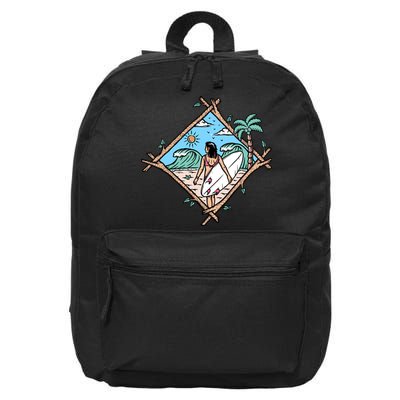 Beautiful Surfer Woman On The Beach Holiday Gift Surf 16 in Basic Backpack