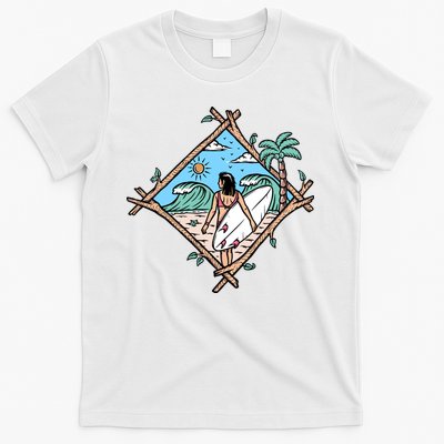 Beautiful Surfer Woman On The Beach Holiday Gift Surf T-Shirt