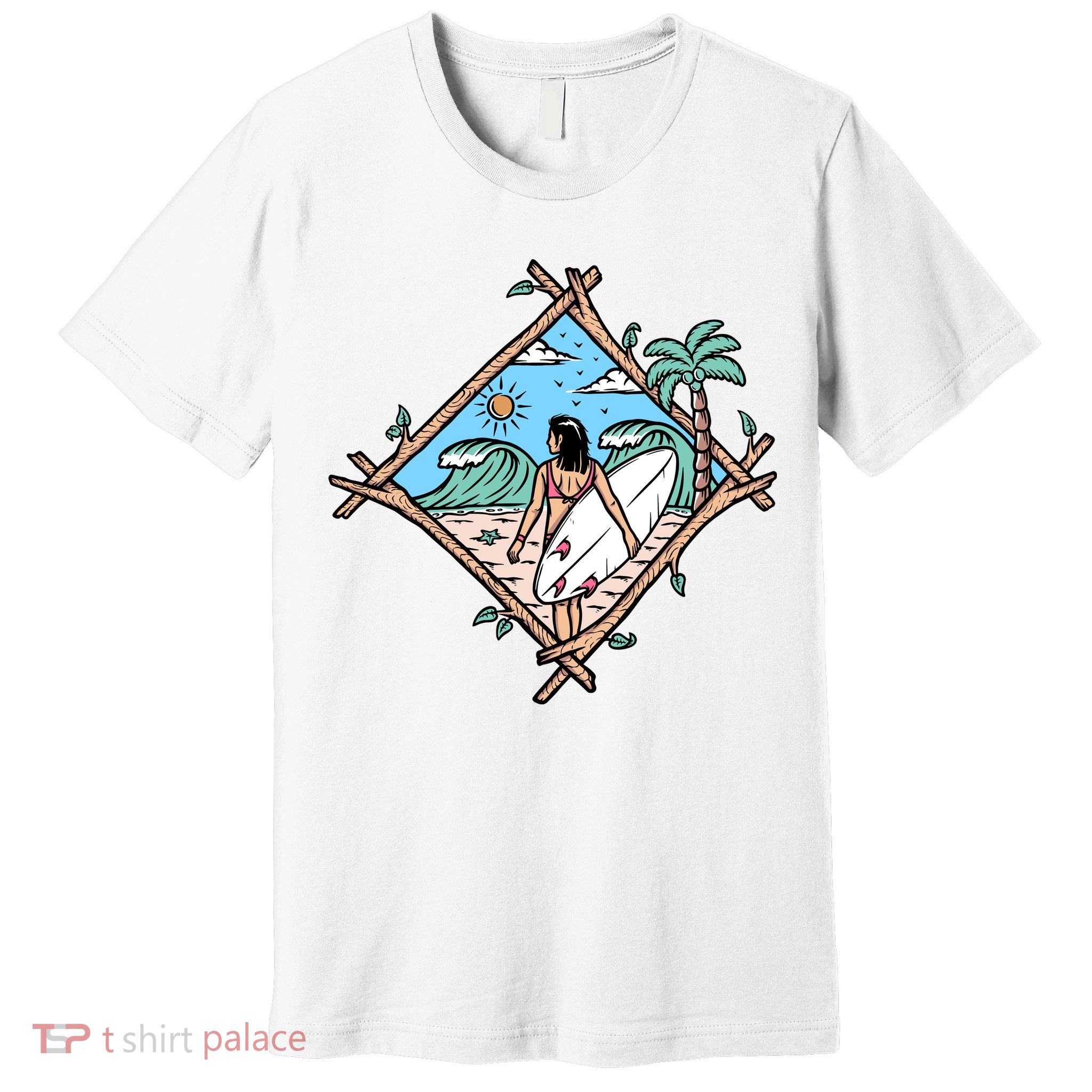Beautiful Surfer Woman On The Beach Holiday Gift Surf Premium T-Shirt