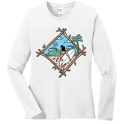 Beautiful Surfer Woman On The Beach Holiday Gift Surf Ladies Long Sleeve Shirt