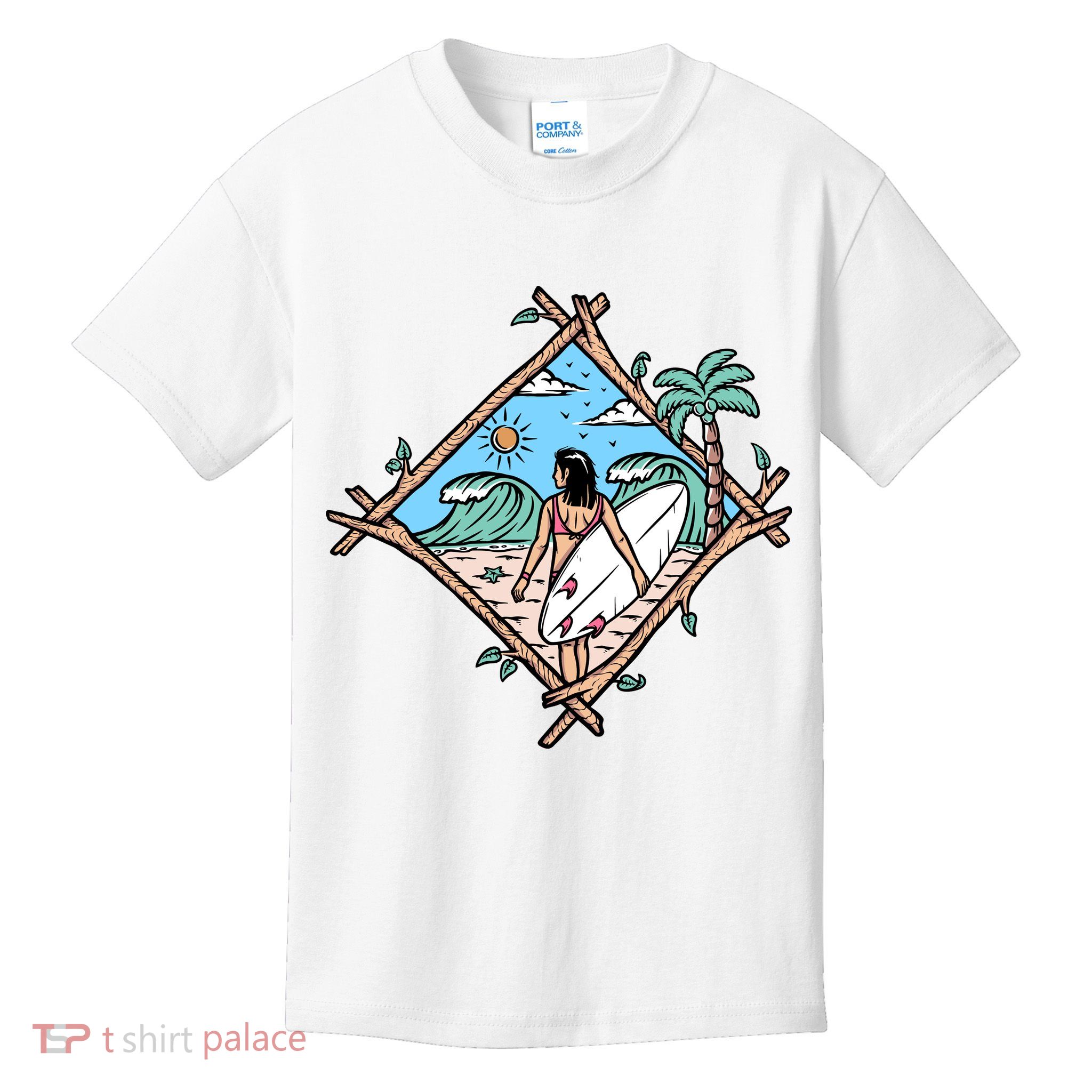 Beautiful Surfer Woman On The Beach Holiday Gift Surf Kids T-Shirt