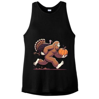 Bigfoot Sasquatch With Turkey And Pumpkin For Thanksgiving Ladies PosiCharge Tri-Blend Wicking Tank