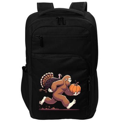 Bigfoot Sasquatch With Turkey And Pumpkin For Thanksgiving Impact Tech Backpack