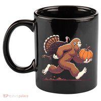 Bigfoot Sasquatch With Turkey And Pumpkin For Thanksgiving 11oz C Handle Ceramic Mug