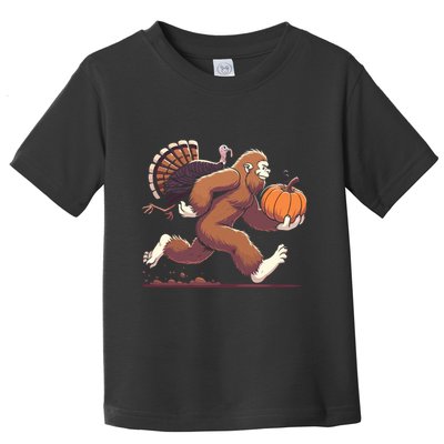Bigfoot Sasquatch With Turkey And Pumpkin For Thanksgiving Toddler T-Shirt