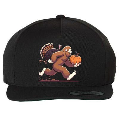 Bigfoot Sasquatch With Turkey And Pumpkin For Thanksgiving Wool Snapback Cap
