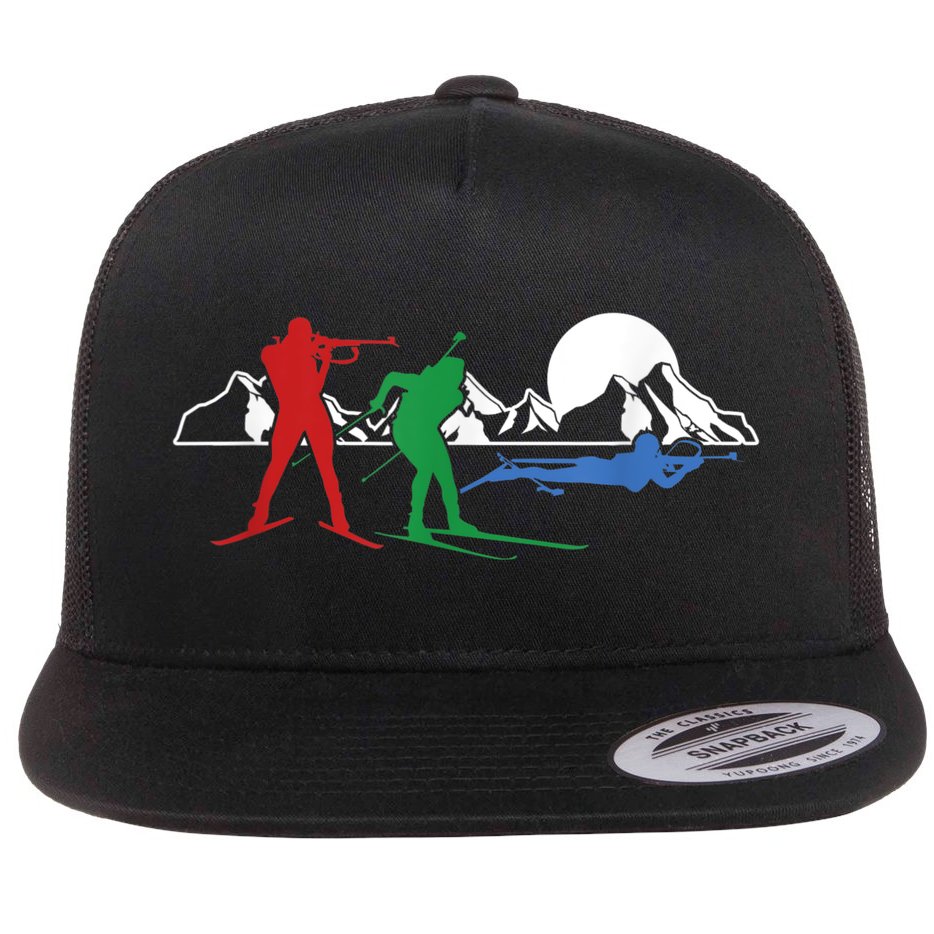 Biathlon Ski Winter Sports Cross Country Skiing Snow Flat Bill Trucker Hat