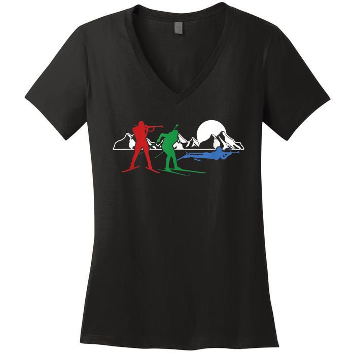 Biathlon Ski Winter Sports Cross Country Skiing Snow Women's V-Neck T-Shirt