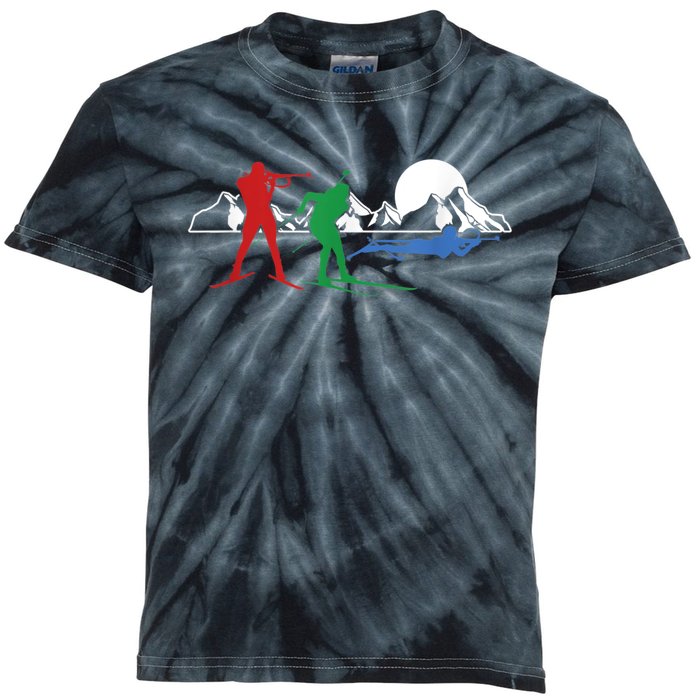 Biathlon Ski Winter Sports Cross Country Skiing Snow Kids Tie-Dye T-Shirt