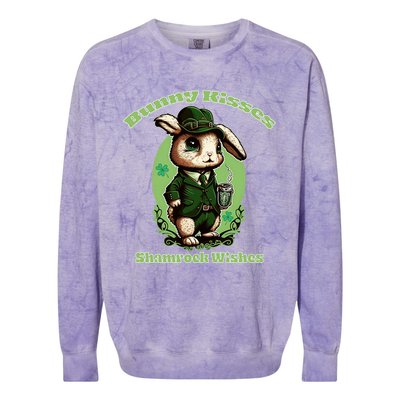 Bunny Shamrock Wishes Gift St Patricks Day Bunny Easter Gift Colorblast Crewneck Sweatshirt