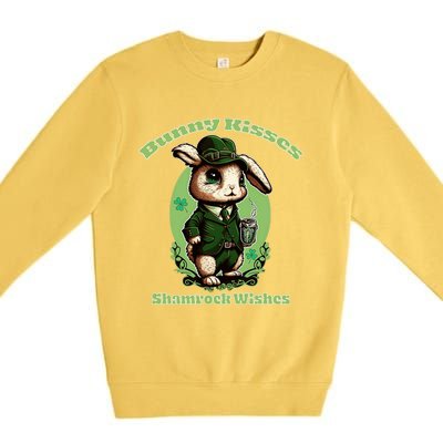 Bunny Shamrock Wishes Gift St Patricks Day Bunny Easter Gift Premium Crewneck Sweatshirt