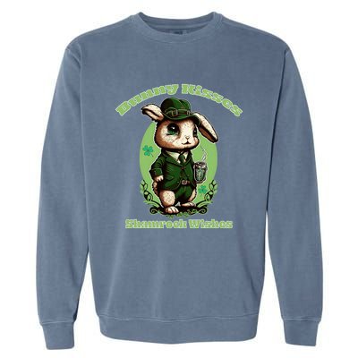 Bunny Shamrock Wishes Gift St Patricks Day Bunny Easter Gift Garment-Dyed Sweatshirt