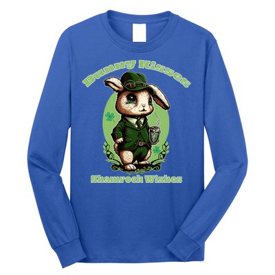 Bunny Shamrock Wishes Gift St Patricks Day Bunny Easter Gift Long Sleeve Shirt