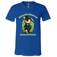 Bunny Shamrock Wishes Gift St Patricks Day Bunny Easter Gift V-Neck T-Shirt