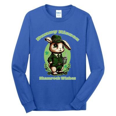 Bunny Shamrock Wishes Gift St Patricks Day Bunny Easter Gift Tall Long Sleeve T-Shirt