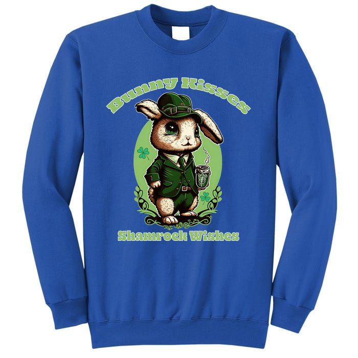 Bunny Shamrock Wishes Gift St Patricks Day Bunny Easter Gift Tall Sweatshirt