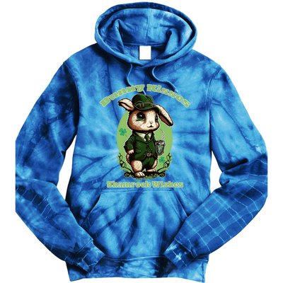 Bunny Shamrock Wishes Gift St Patricks Day Bunny Easter Gift Tie Dye Hoodie