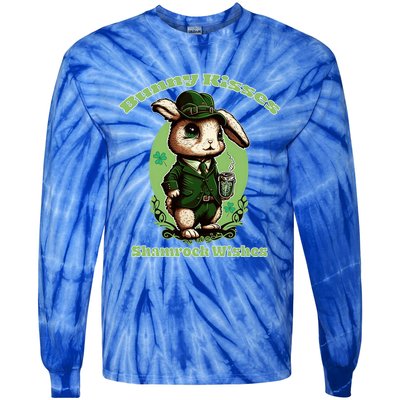 Bunny Shamrock Wishes Gift St Patricks Day Bunny Easter Gift Tie-Dye Long Sleeve Shirt