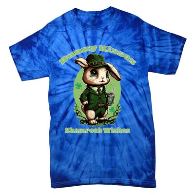 Bunny Shamrock Wishes Gift St Patricks Day Bunny Easter Gift Tie-Dye T-Shirt