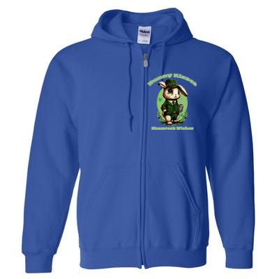 Bunny Shamrock Wishes Gift St Patricks Day Bunny Easter Gift Full Zip Hoodie