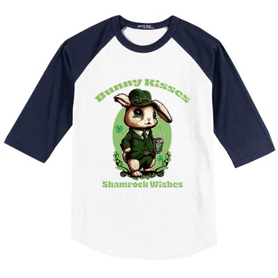 Bunny Shamrock Wishes Gift St Patricks Day Bunny Easter Gift Baseball Sleeve Shirt