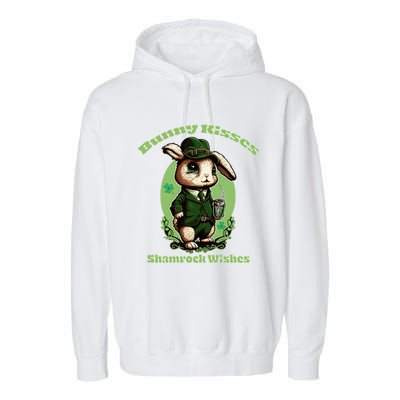 Bunny Shamrock Wishes Gift St Patricks Day Bunny Easter Gift Garment-Dyed Fleece Hoodie