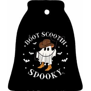 Bootscooting Spooky Western Cow Ghost Halloween Season Ceramic Bell Ornament