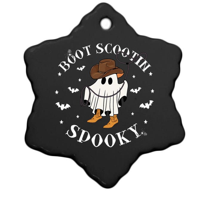 Bootscooting Spooky Western Cow Ghost Halloween Season Ceramic Star Ornament