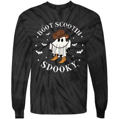 Bootscooting Spooky Western Cow Ghost Halloween Season Tie-Dye Long Sleeve Shirt