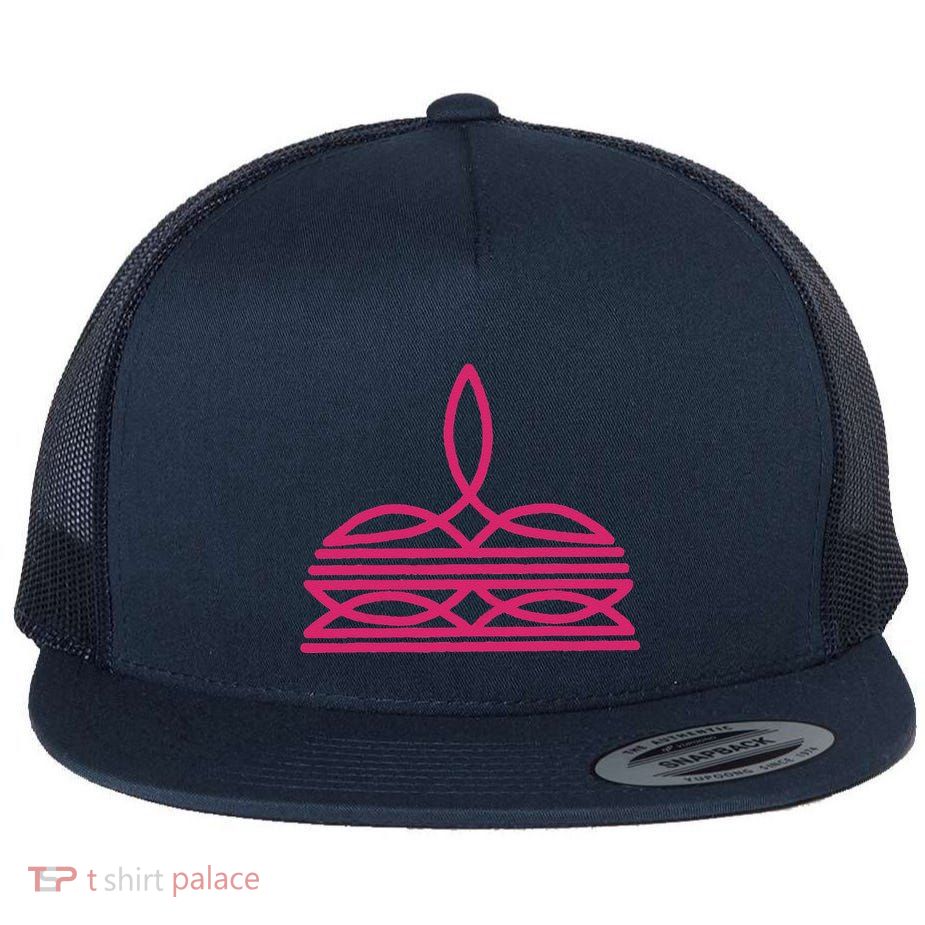 Boot Stitch Western Cow Cow Howdy Pink Flat Bill Trucker Hat