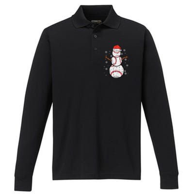 Baseball Snowman Xmas Christmas Sports Funny Funny Performance Long Sleeve Polo