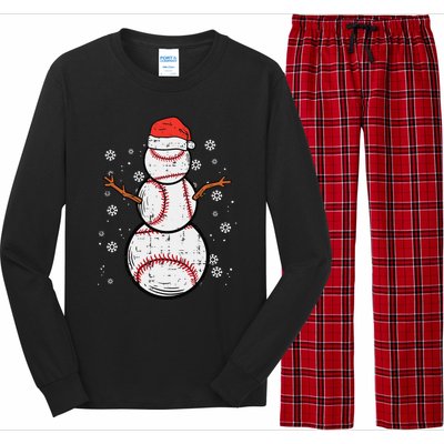 Baseball Snowman Xmas Christmas Sports Funny Funny Long Sleeve Pajama Set