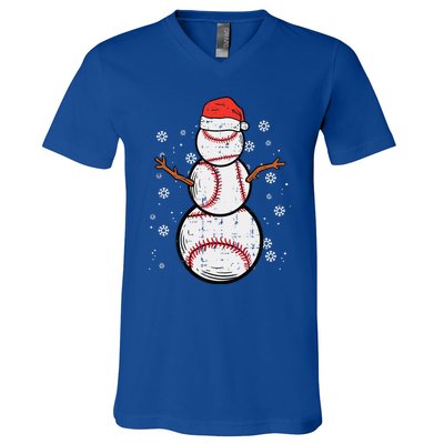 Baseball Snowman Xmas Christmas Sports Funny Funny V-Neck T-Shirt