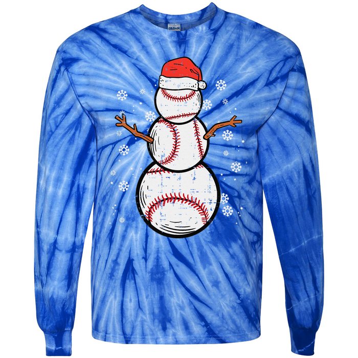 Baseball Snowman Xmas Christmas Sports Funny Funny Tie-Dye Long Sleeve Shirt