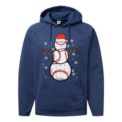 Baseball Snowman Xmas Christmas Sports Funny Funny Performance Fleece Hoodie