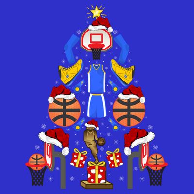 Basketball Sports Xmas Lighting Tree Basketball Christmas Cool Gift T-Shirt