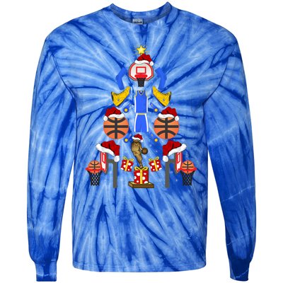 Basketball Sports Xmas Lighting Tree Basketball Christmas Cool Gift Tie-Dye Long Sleeve Shirt