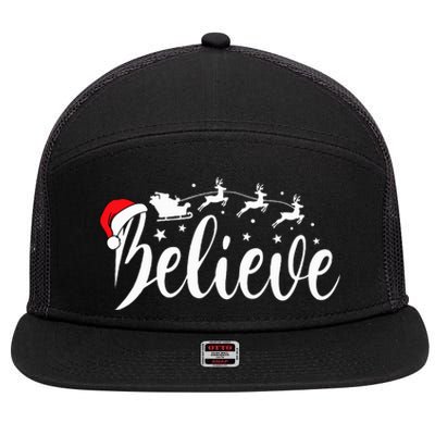 Believe Santa Xmas Pajama Funny Christmas Vibes 7 Panel Mesh Trucker Snapback Hat