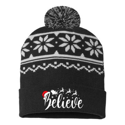 Believe Santa Xmas Pajama Funny Christmas Vibes USA-Made Snowflake Beanie