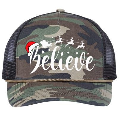 Believe Santa Xmas Pajama Funny Christmas Vibes Retro Rope Trucker Hat Cap