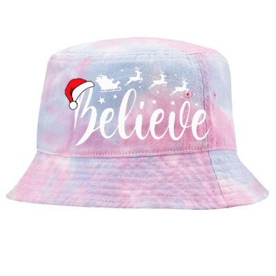 Believe Santa Xmas Pajama Funny Christmas Vibes Tie-Dyed Bucket Hat