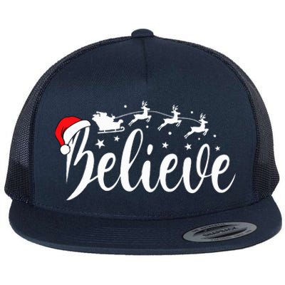 Believe Santa Xmas Pajama Funny Christmas Vibes Flat Bill Trucker Hat