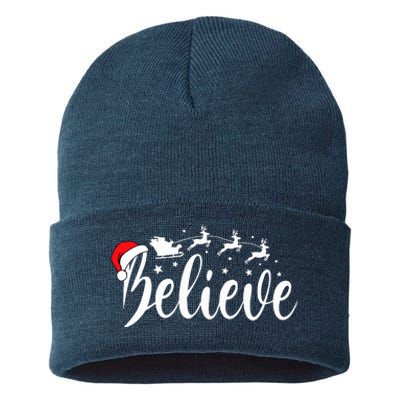 Believe Santa Xmas Pajama Funny Christmas Vibes Sustainable Knit Beanie