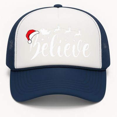 Believe Santa Xmas Pajama Funny Christmas Vibes Trucker Hat