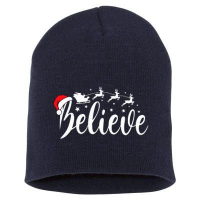 Believe Santa Xmas Pajama Funny Christmas Vibes Short Acrylic Beanie