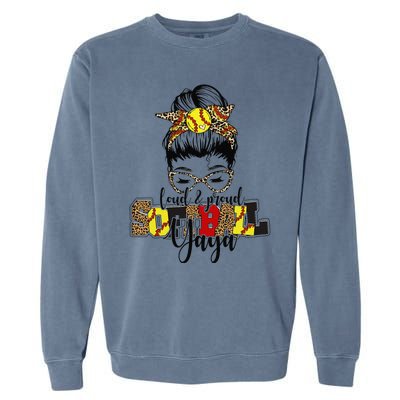 Bleached Softball Yaya Leopard Messy Bun Funny Mothers Day Garment-Dyed Sweatshirt